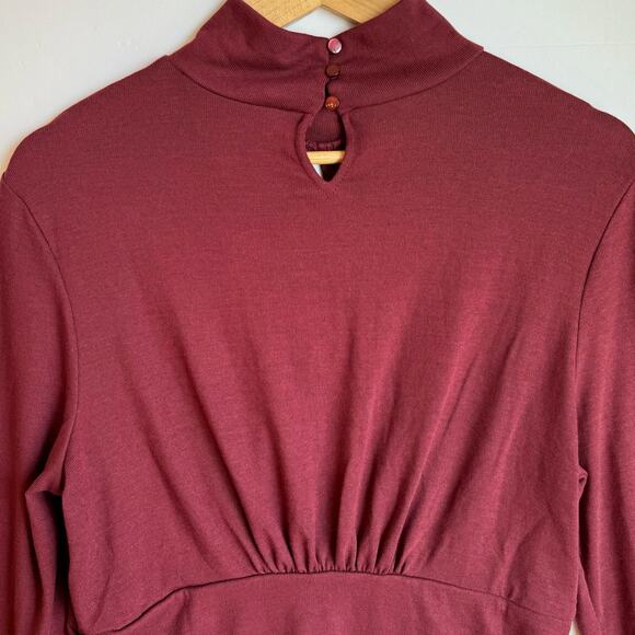 Mock Turtleneck Long Sleeve Top Womens XL Claret Red Dark Academia Keyhole - Picture 7 of 12